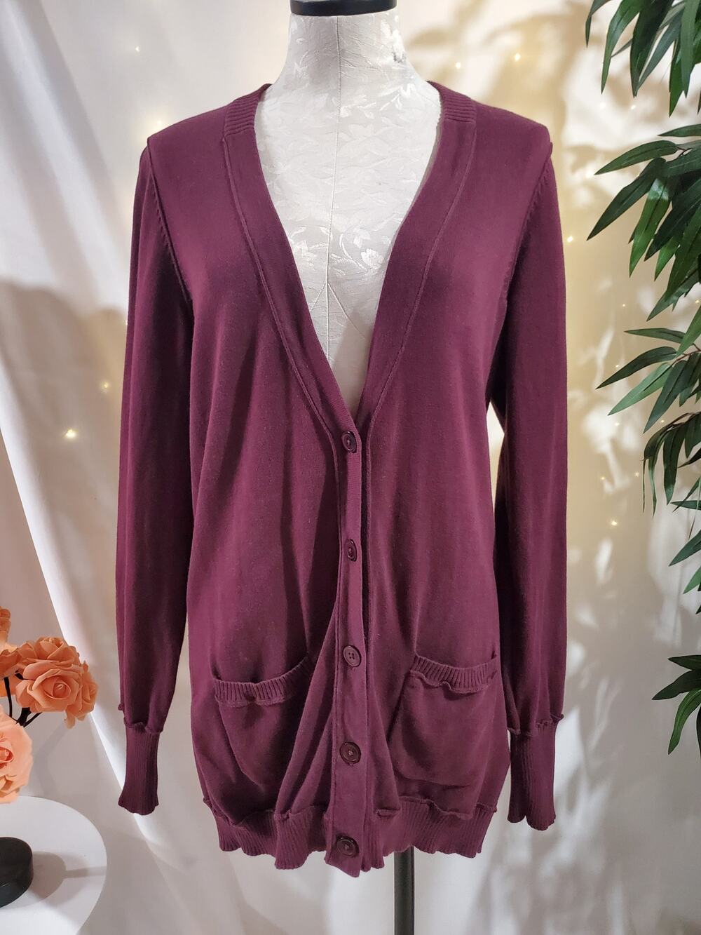 Calvin Klein Jeans V-Neck Boyfriend Cardigan Sweater Size XL Academia Preppy